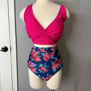 Pink and Blue Floral Swimsuit